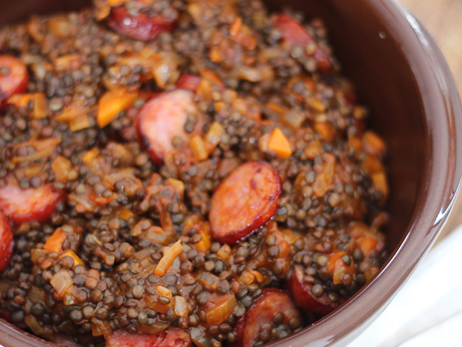 Lentilles Beluga à La Tomate Et Saucisses De Montbéliard Recette Par Delizioso