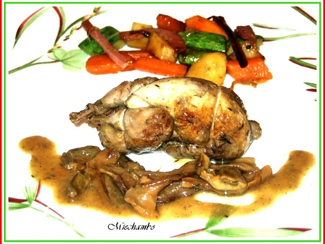 Cailles aux petits légumes, sauce aux cèpes - Recette par Miechambo Cuisine