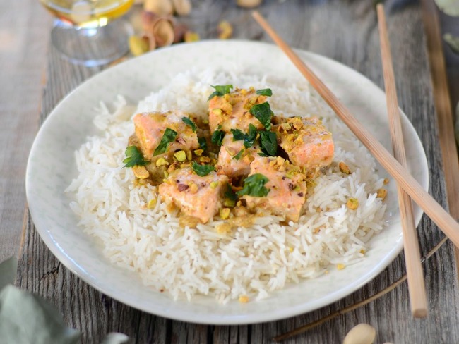 Curry de saumon au lait de coco et pistache - Recette par Tangerine Zest